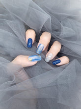 Twilight Treasures: Blue gold shimmer Press on nails Instant Mani AU