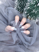 Silent Night: Subtle Blue Christmas Nails with Rose Deco Instant Mani AU