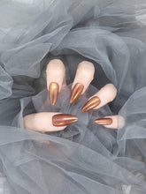 Copper Glow: Almond-shaped Brown Press-on Nails for Daily Wear Instant Mani