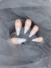 Lunar Lustre: Serene Moonlight Blue Almond Press-on Nails Everyday Wear