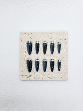 Galactic Sapphire: Deep Blue Cat Eye Long Nails with Crystals Instant Mani