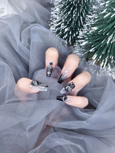 Crystal Snowfall: Black and While Nails with Snowflake Design Instant Mani
