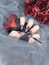 Ruby Rose Garden: Marbled Red Rainforest Press on Nail Instant Manicure