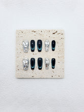 Stellar Blue: Long magnetic cat eye Press on nails Instant Manicure AU