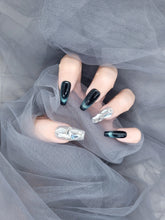 Stellar Blue: Long magnetic cat eye Press on nails Instant Manicure AU