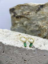 Classic Emerald-cut Hoop Earrings: 925 Sterling Silver 18K Gold, Gren CZ, Timeless Elegance