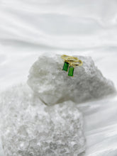 Classic Emerald-cut Hoop Earrings: 925 Sterling Silver 18K Gold, Gren CZ, Timeless Elegance