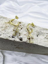 Divine Radiance Cross Earrings: 925 Sterling Silver 18k Gold, Cubic Zirconia