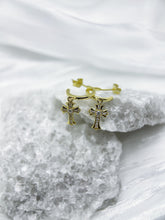 Divine Radiance Cross Earrings: 925 Sterling Silver 18k Gold, Cubic Zirconia