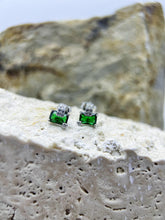 Eternal Glamour Green Stud Earrings: 925 Sterling Silver, Green Rectangle CZ, Clear CZ, Timeless Elegance