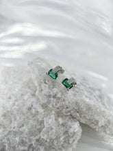 Eternal Glamour Green Stud Earrings: 925 Sterling Silver, Green Rectangle CZ, Clear CZ, Timeless Elegance