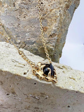 Galactic Cascade Black Agate Necklace: 925 Sterling Silver 18K Vintage Gold, Cosmic Elegant