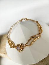 Golden Aura Heart Bracelet: 925 Sterling Silver 18K Vintage Gold, Fresh water pearls, Heart, Elegance for Wedding