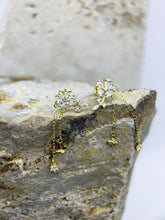 Golden Rainforest Flower and Butterfly Earring: 925 Sterling Silver 18K Gold, Cubic Zirconia