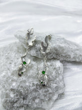 Infinite Charm Silver Leaf Cascade Earrings: 925 Sterling Silver, Green Cubic Zirconia, Elegant Bridal Look