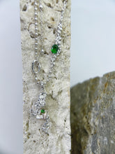 Infinite Charm Silver Leaf Cascade Necklace: 925 Sterling Silver, Green Cubic Zirconia, Trendy wave Unique Design