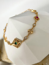 Mystic Fusion Exotic Bracelet: 925 sterling silver 18k vintage gold, Green, Pink and Clear CZ, Unique design