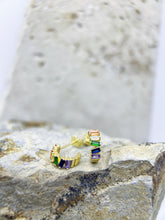 Rainforest Prism Gold Stud Earrings: 925 Sterling Silver 18K Gold, multi–Colour Cubic Zirconia, Elegance