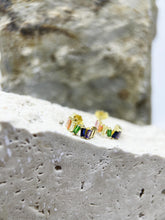 Rainforest Prism Gold Stud Earrings: 925 Sterling Silver 18K Gold, multi–Colour Cubic Zirconia, Elegance