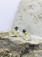 Shooting Star Stud Earrings: 925 Sterling Silver 18K Gold, Blue Star CZ, Clear CZ, Cosmic Elegance Everyday Style