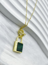 Timeless Bond Malachite Padlock Necklace: 925 Sterling Silver 18K Gold, Everyday Elegant Style