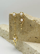 Timeless Grace Pearl Cascade Earrings: 925 Sterling Silver 18K Vintage Gold Fresh water pearls, Unique Elegance
