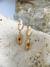 Aureate Cascading Leaf Earrings: 925 Sterling Silver 18K Gold Vintage Gold, green CZ, Elegant Unique Design