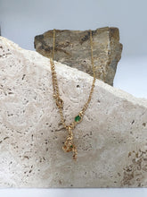 Aureate Cascading Leaf Necklace: 925 Sterling Silver 18K Vintage Gold, Green CZ, Wave Nature-Inspired Design