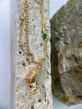 Aureate Cascading Leaf Necklace: 925 Sterling Silver 18K Vintage Gold, Green CZ, Wave Nature-Inspired Design