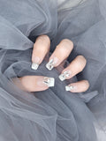 Enchanting Elegance: French square crystal Press on Nails Manicure AU