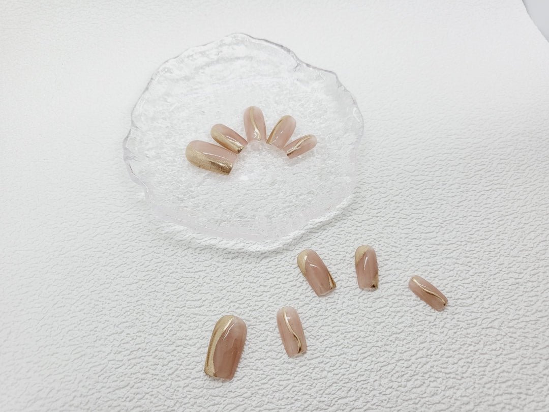 Golden Blush: Nude gold everyday Press on nails Salon-quality Mani AU