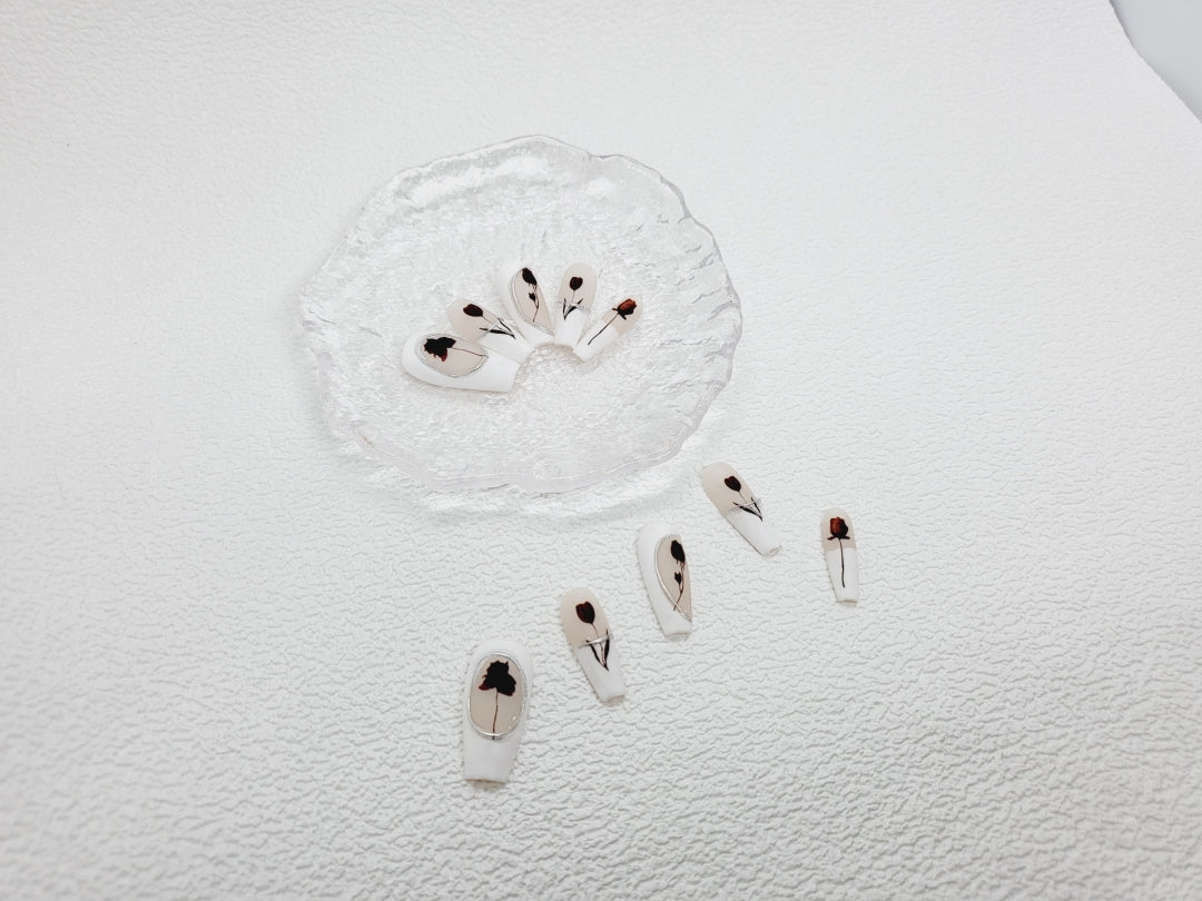 Serenity in Rose: Long white trendy design Press ons Instant Mani AU