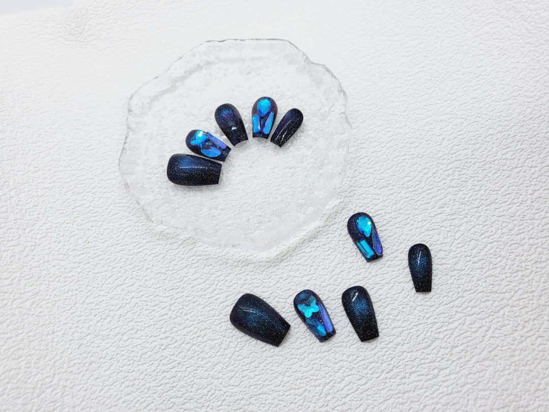 Milky Way Enchantment: Magnetic Cat Eye Press on Nails Instant Mani AU