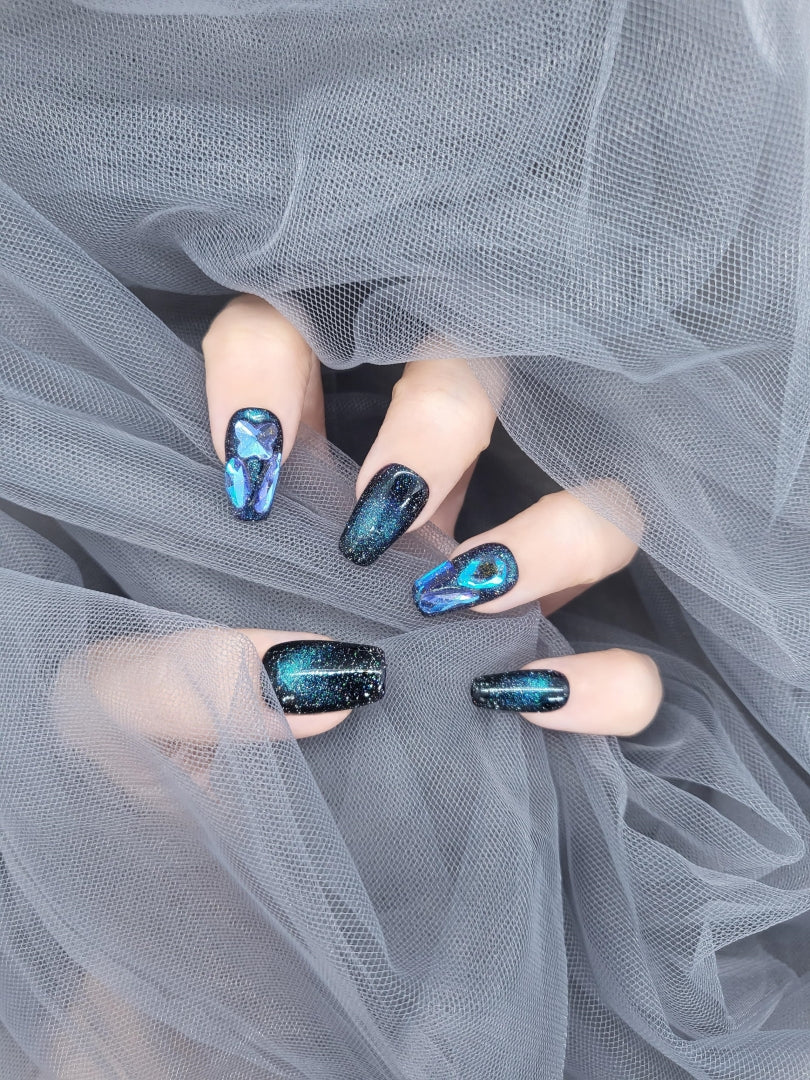 Milky Way Enchantment: Magnetic Cat Eye Press on Nails Instant Mani AU