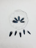 Galactic Sapphire: Deep Blue Cat Eye Long Nails with Crystals Instant Mani