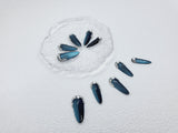Galactic Sapphire: Deep Blue Cat Eye Long Nails with Crystals Instant Mani
