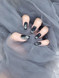 Stellar Nebula: Black Magnetic Cat Eye Press on Nails Instant Manicure