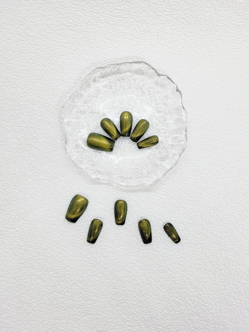 Cosmic Rainforest: Green Magnetic Press on Nails Instant Manicure AU