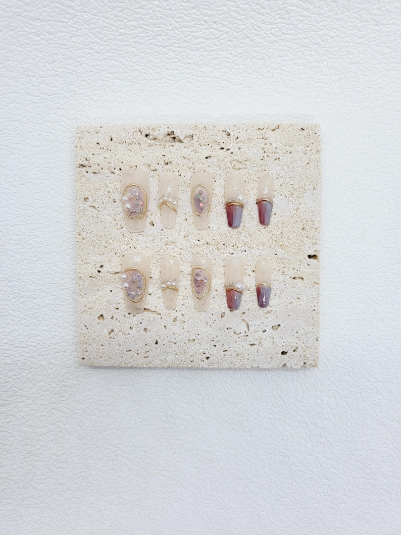 Rosewater Pearlescence: Pink Nude Gilded Pearls Nails Instant Manicure