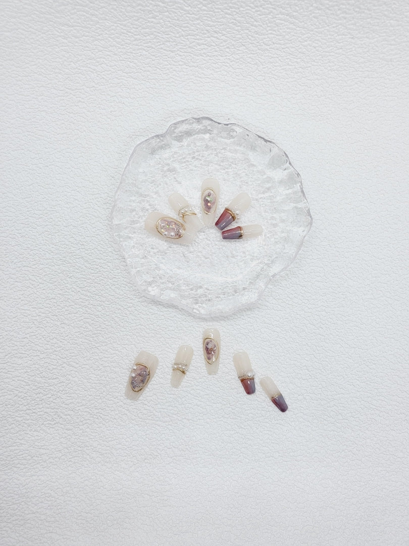 Rosewater Pearlescence: Pink Nude Gilded Pearls Nails Instant Manicure
