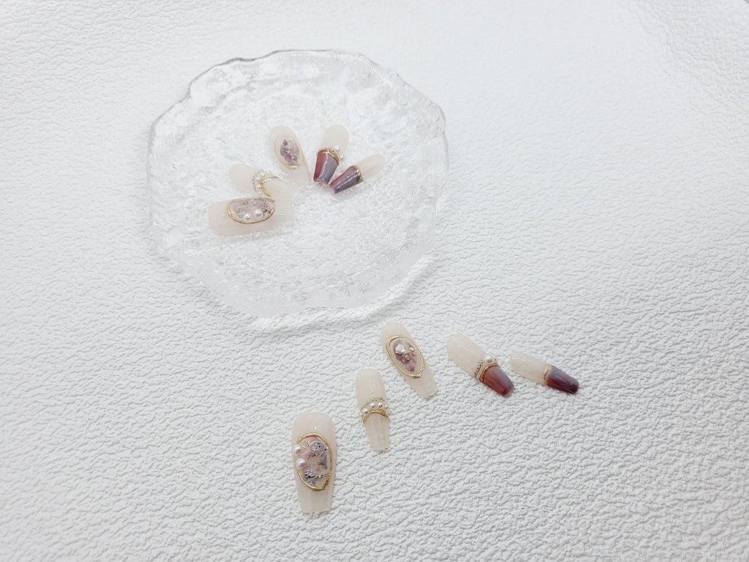 Rosewater Pearlescence: Pink Nude Gilded Pearls Nails Instant Manicure