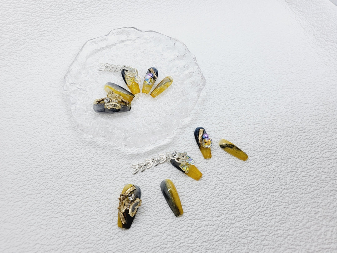 Rainforest Gilded Symphony: Press-on Nails with Butterfly Instant Mani AU