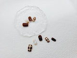 Vanilla Mocha Delight: Short Brown Diamond Pattern Nails Instant Mani AU