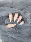 Rippling Aurora: Almond Nails with colours of the Fall and Gilded Flakes