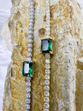 Enchanted Green Elegance Silver Bracelet: 925 Sterling Silver, Green and Clear Cubic Zirconia, Sparkling Classic Style