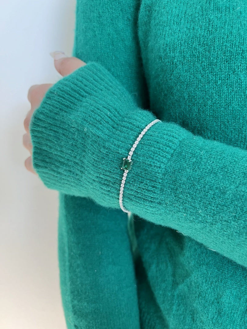 Enchanted Green Elegance Silver Bracelet: 925 Sterling Silver, Green and Clear Cubic Zirconia, Sparkling Classic Style