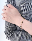 Galactic Cascade Black Agate Bracelet: 925 Sterling Silver 18K Vintage Gold, Cosmic Elegance