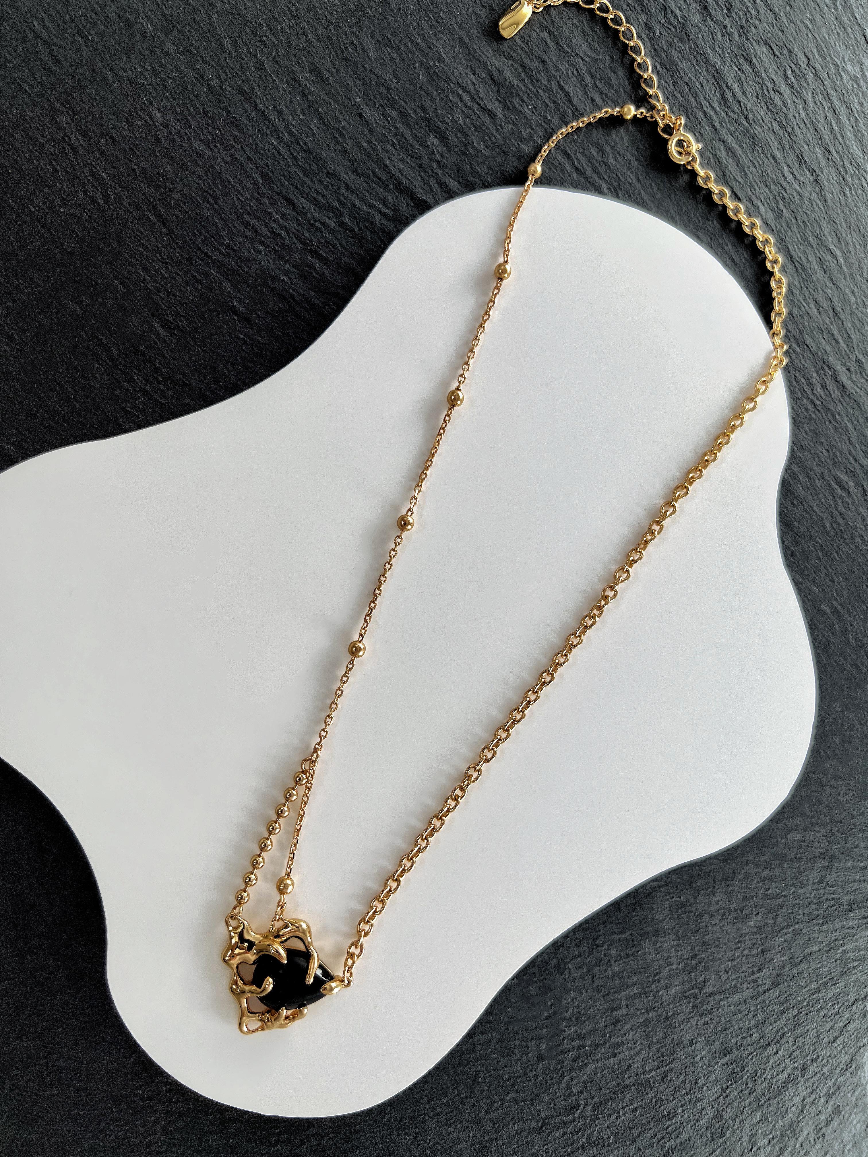 Galactic Cascade Black Agate Necklace: Cosmic Elegant Modern