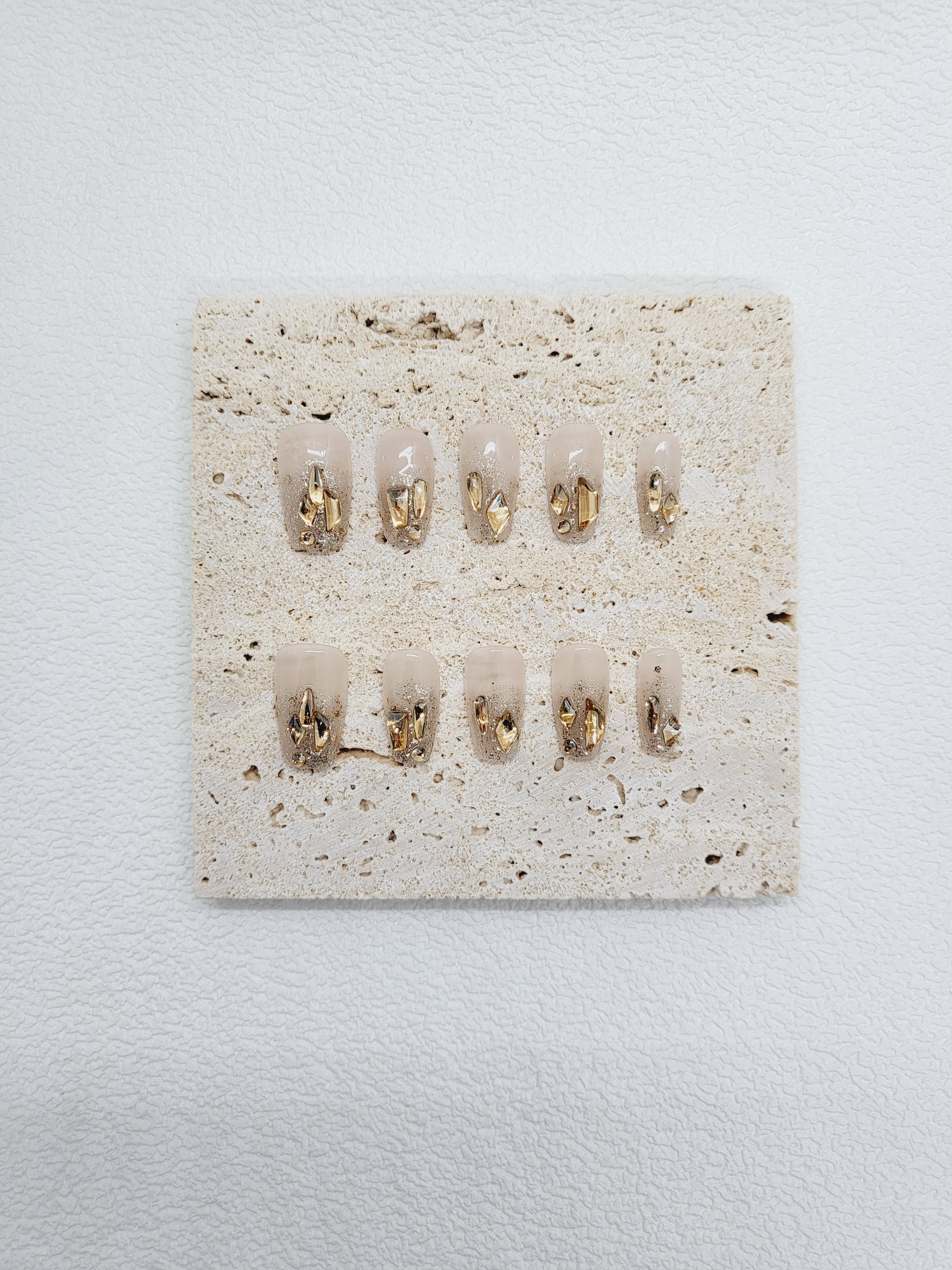 Champagne Glamour: Shimmer gold crystal Press on Nails Instant Mani AU