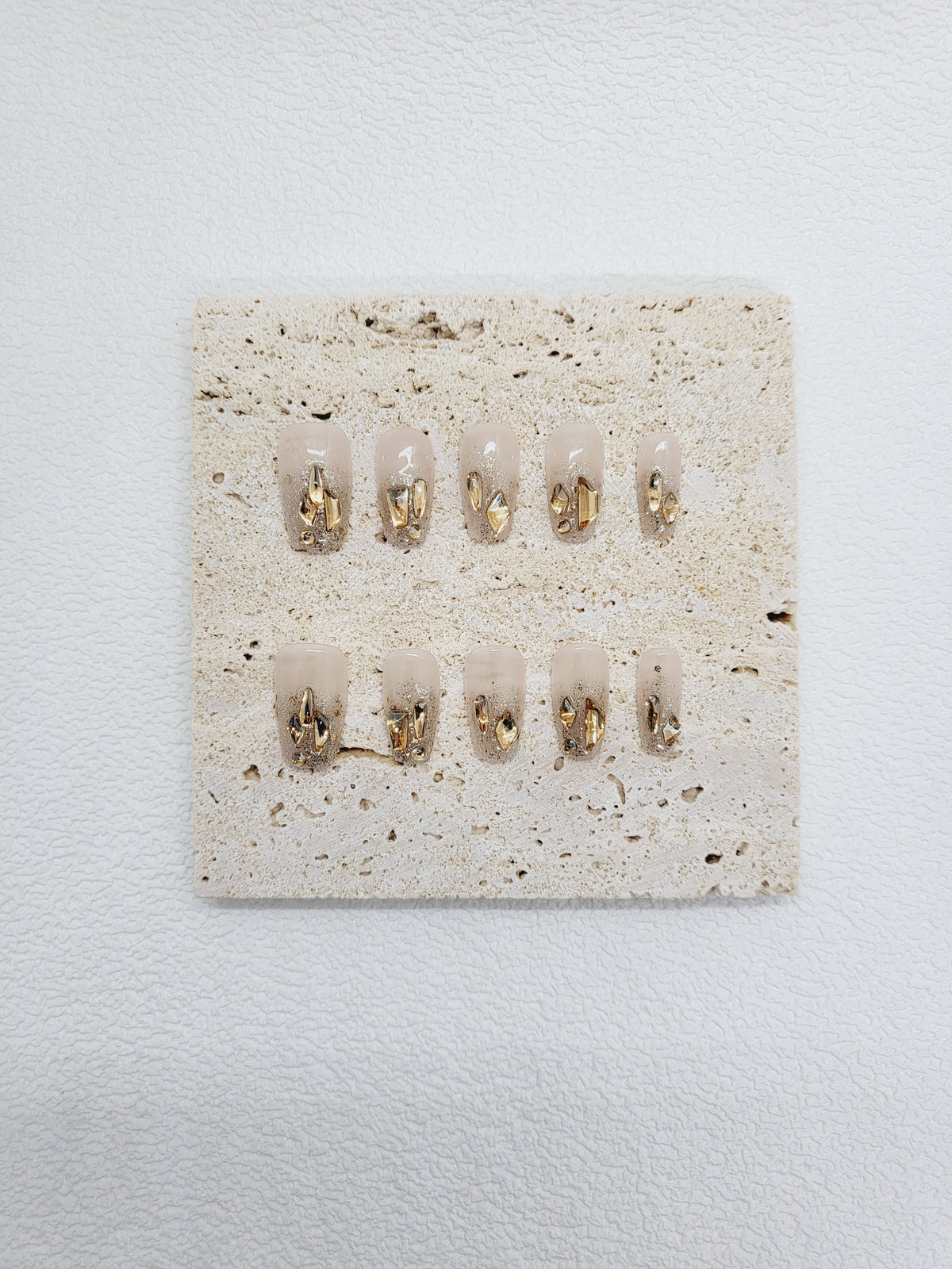 Champagne Glamour: Shimmer gold crystal Press on Nails Instant Mani AU